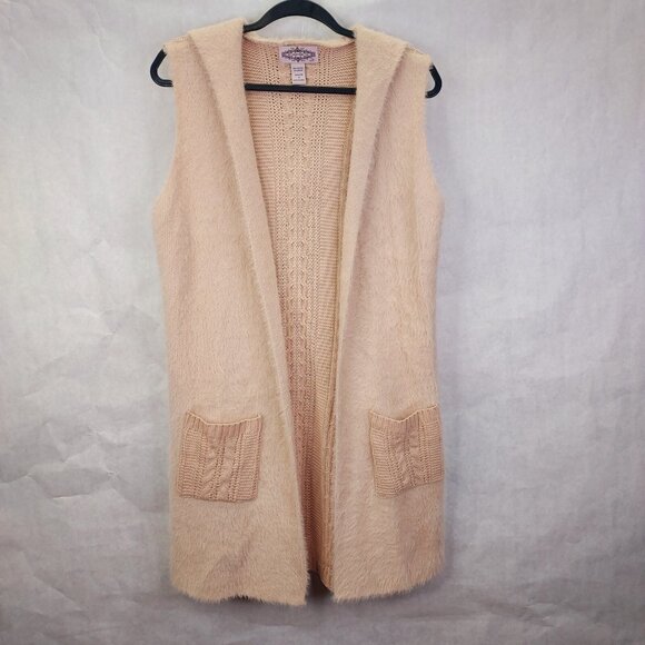 Oliver by Escio Duster Cardigan Vest XL Sleeveless Knit Pockets Hood Blush Pink - Picture 1 of 14